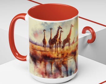 Giraffe Mug: Watercolor African Savannah Art, Nature Lover Gift (15oz)