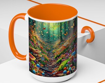 Wild Mushroom Forest Mug: Botanical Butterfly Coffee Cup (15oz)