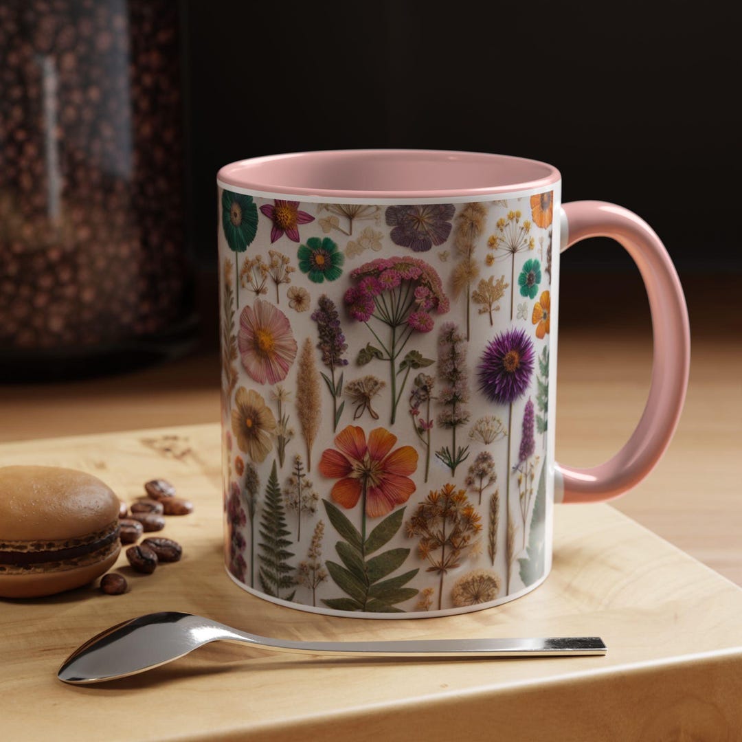 Pressed Flowers Mug, Boho Wildflower Mug Gift, Botanical Coffee Mug ...