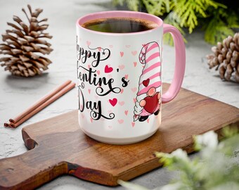 Gnome Gonk Valentine's Day Colorful Mug, Romantic Kitchen Decor, Gift for Him Her, Coffee Cup, Tea Cup, Multiple Colors, Red, Pink