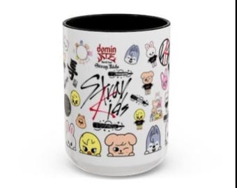 K-Pop Mug, Stray Kids SKZoo Coffee Cup, Cute Cartoon Character, Kpop Fan Gift, Lover Gift Cup Red, Blue, Orange, Pink Coffee - 15oz
