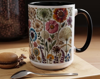 Wildflower Coffee Mug: Boho Botanical Garden Tea Cup (15oz)