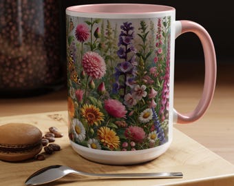 Butterfly Meadow Flower Mug: Botanical Coffee Cup (15oz)