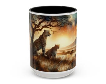 Leopard Mug: Watercolor African Savannah Art, Nature Lover Gift