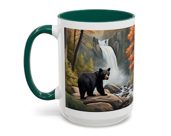 Mug, Black bears in nature, Wildlife Coffee Cup, Forest Animal Tea Mug, Bear Lover Gift, Outdoor Adventure Camping Mug 15 oz