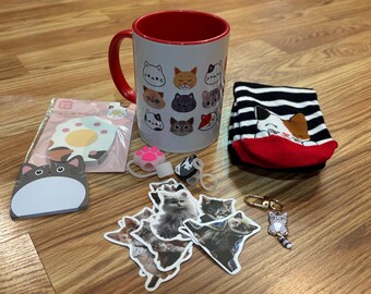 Cat Lover Cats Valentine's Day Mug Set Bundle, Kitchen Decor, Gift for Her, Coffee Cup, Tea Cup, Multiple Colors, Red, Pink, Kitty Cute