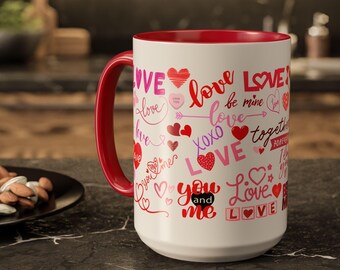 Love You Valentine's Day Colorful Mug, Romantic Kitchen Decor, Gift for Him Her, Coffee Cup, Tea Cup, Multiple Colors, Red, Pink