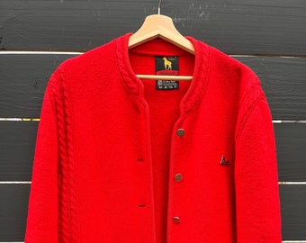 Alpine Austrian 1990s Red Boiled-Wool Cardigan by Steinbock Sports  | Size L (Vintage)