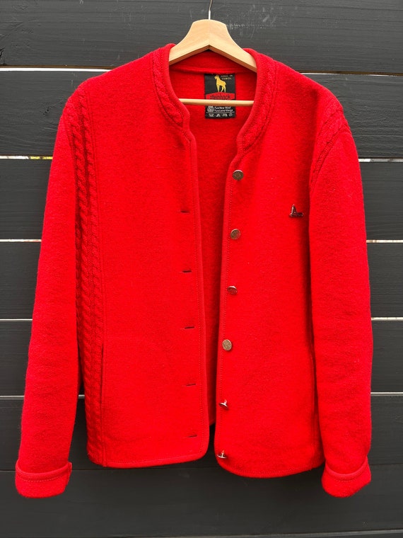 Alpine Austrian 1990s Red Boiled-Wool Cardigan by 