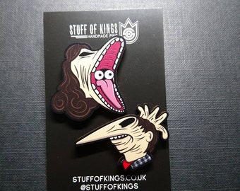 Adam and Barbara pin badge set | Beetlejuice | halloween | cult movie | wooden pin | cartoon | Tim Burton| lapel pin | badge | jacket |