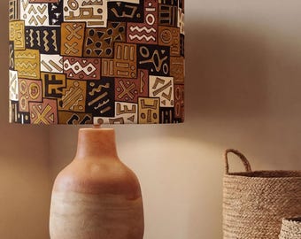 Mudcloth Printed Lampshade, Boho Drum Shade