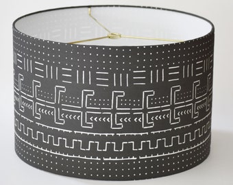Mudcloth Printed Lampshade, 14 Inch Drum Lampshade: Made to order