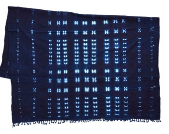 Authentic African Mudcloth Indigo Textile, Indigo Mudcloth fabric, Tribal Throw Blanket, Indigo  Boho Fabric - Ref: 56"L x 42"W