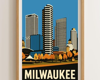 Milwaukee Skyline Print – Modern Wall Art, Wisconsin Home Decor Poster