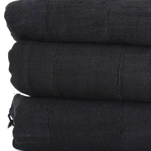 Mudcloth Fabric, Solid Black Mud Cloth, Hand Dyed Cotton Scraf - Ref: Approx 61&quot; long x 43&quot; wide