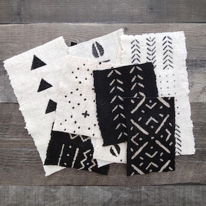 Mudcloth Fabric Scraps, Assorted DIY Craft Pieces (Set of 08 pcs)