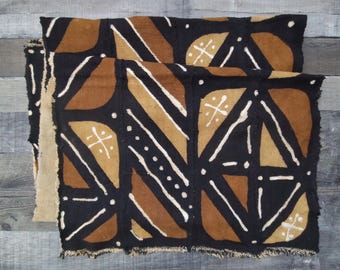 Authentic Mudcloth Fabric Cut, Hand-Painted Cotton Textile, DIY Craft Supply (62" x 23")