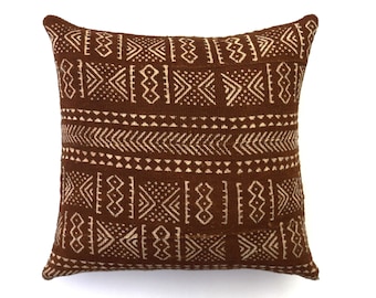 Double Sided Mudcloth Pillow, Rust Mudcloth Pillow Cover, Tribal Pillow Cover for 20&quot;x20&quot; Insert