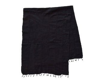 Mudcloth Fabric, Solid Black Mud Cloth Scraf, Hand Dyed Cotton Scarf