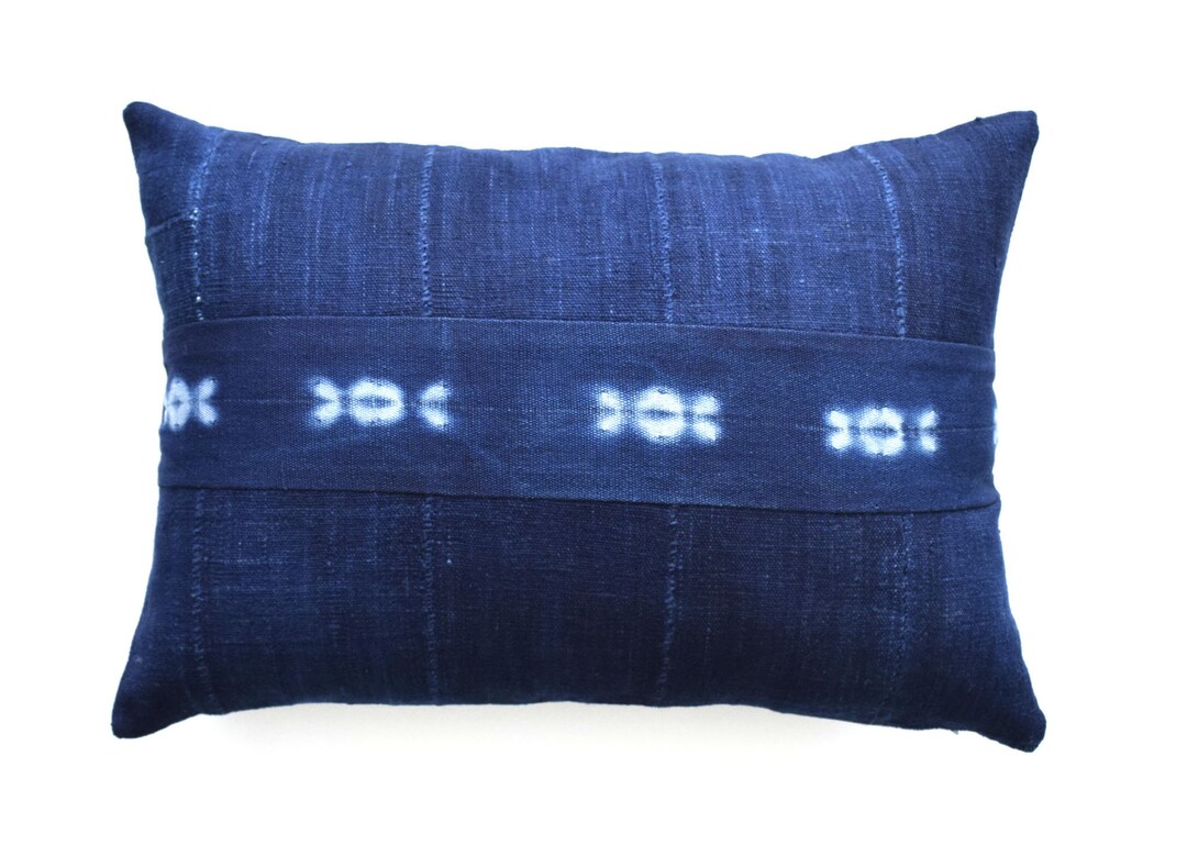 Authentic African Indigo Mudcloth Pillow Cover, Tribal Pillow Cover for