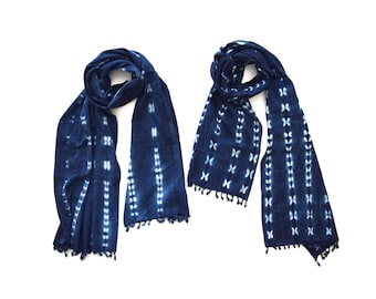 Authentic African Indigo Mudcloth Scarf: Handwoven Head Wrap