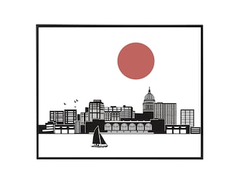 Madison Skyline Print, Madison Wisconsin Wall Art Print