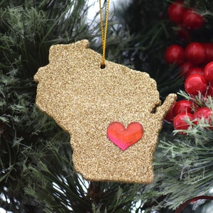 Wisconsin Christmas Ornament, Wisconsin Christmas Tree Decorations - Ref: Gold