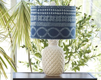 Authentic Mudcloth lampshade, Indigo mudcloth lamp shade, 14"D x 10" Indigo lampshade, 14 inch Boho lampshade