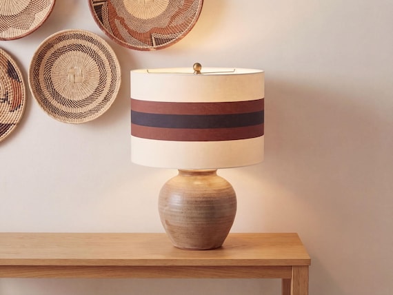 Boho Striped Lampshade – Neutral Drum Shade: Made to order