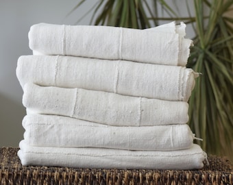 Mudcloth Fabric, Handwoven Off white Cotton Textile