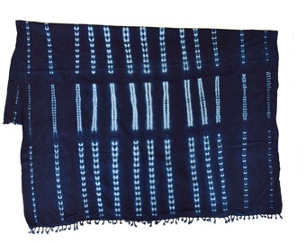 Authentic African Mud Cloth Indigo Textile, Tribal Throw Blanket - ref:56" L x 42" W