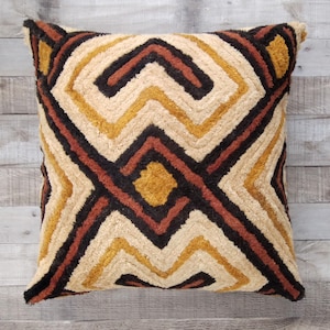 Authentic Kuba Velvet Cloth Pillow Cover, Kuba Pillow Cover, Tribal Pillow Cover for 22&quot;x22&quot; Insert