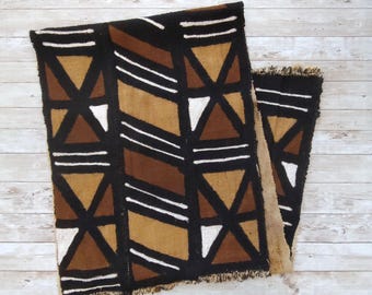 Hand-Painted Mudcloth Fabric Cut, African Cotton Textile (60" long x 17" wide)