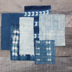 Vintage Indigo Mud Cloth Fabric Pieces: DIY Craft Supply (Set of 06 pcs)