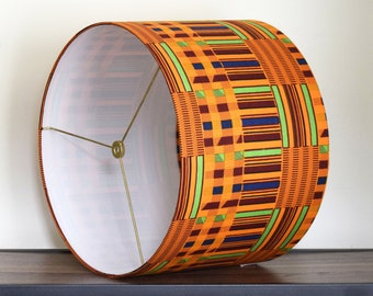 Tribal lamp shade, African fabric lampshade, 14 inch Kente drum lampshade