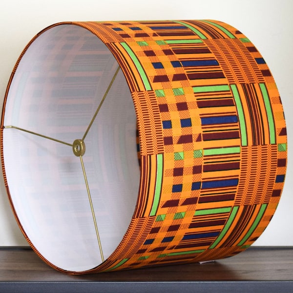 Tribal lamp shade, African fabric lampshade, 14 inch Kente drum lampshade
