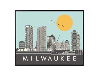 Milwaukee New Skyline Print, Milwaukee Wisconsin Skyline Artwork Print, Milwaukee Wall Art Print