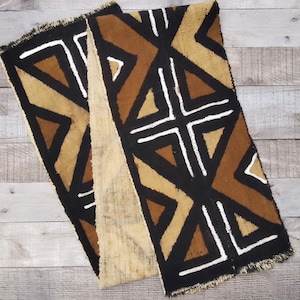 Authentic African Mudcloth Fabric, Mud Cloth Fabric Strip, Hand-painted Cotton Fabric - Ref: 64&quot; long x 10&quot; wide