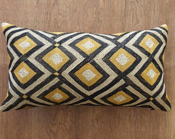 Authentic Kuba Pillow Cover, Boho Pillow Cover, Tribal Pillow Cover for 14x24 inch Insert