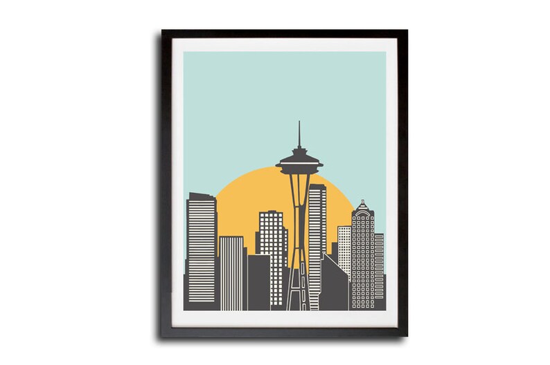 Seattle City Poster Print, Seattle Skyline Print image 1