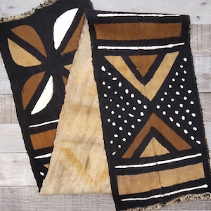 Authentic African Mudcloth Fabric, Mud Cloth Fabric Strip, Hand-painted Cotton Fabric - Ref: 61&quot; long x 10&quot; wide