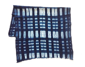 Authentic African Mud Cloth Fabric: Indigo Handwoven Cotton (63" L x 42" W)
