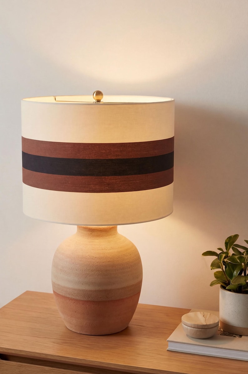 Boho Striped Lampshade – Neutral Drum Shade: Made to order image 8
