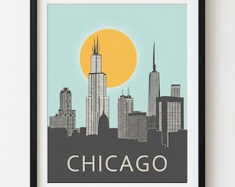 Chicago Skyline Print, Windy City Poster Print