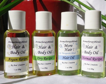 Hair & Body Oils, we have Four Recipes, Argan, Dry, Normal and More Hair. To help acheive very healthy hair and scalp. 1oz size