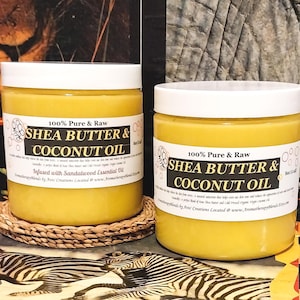 Raw Shea Butter & Virgin Coconut Oil Blend - Unscented or Custom Scented, 8oz Size