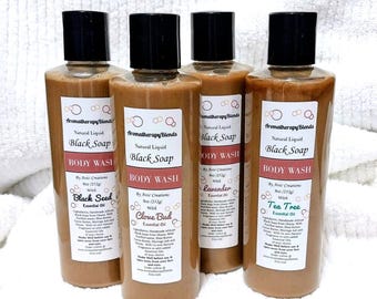 African Black Soap Body Wash & Shampoo: Unscented or Custom Scent, 9oz Size