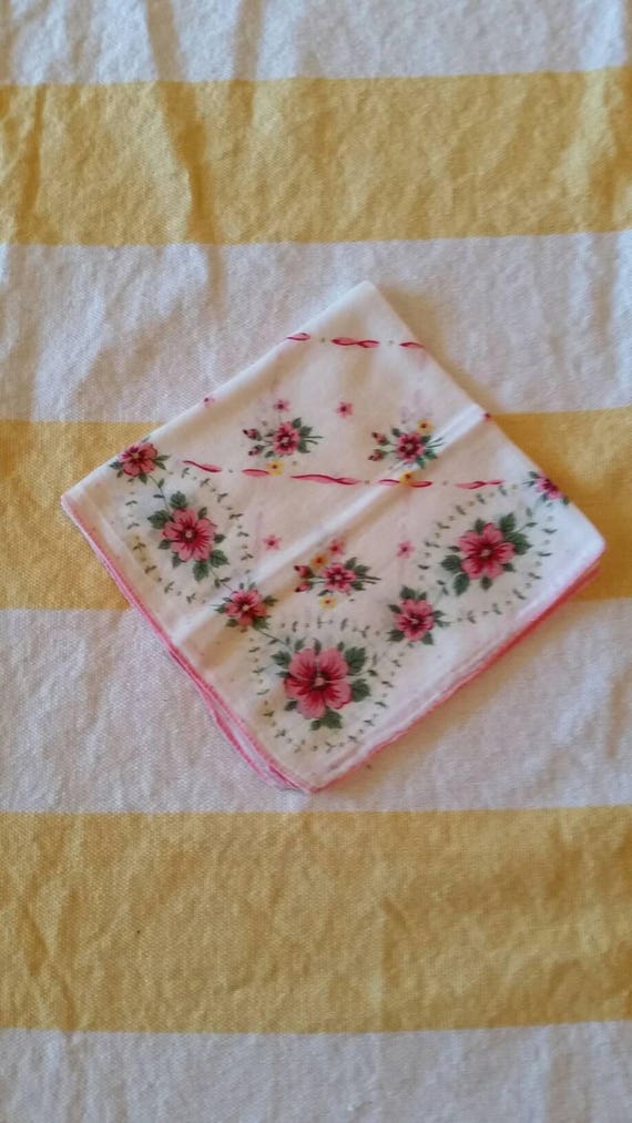 Delicate Pink floral vintage handkerchief