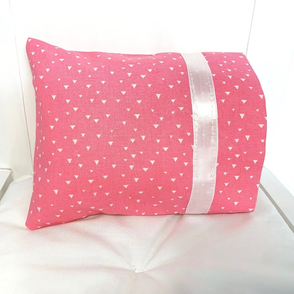 Doll Pillow, Doll Pillow Case with Pillow Insert, Pink with Small Triangles