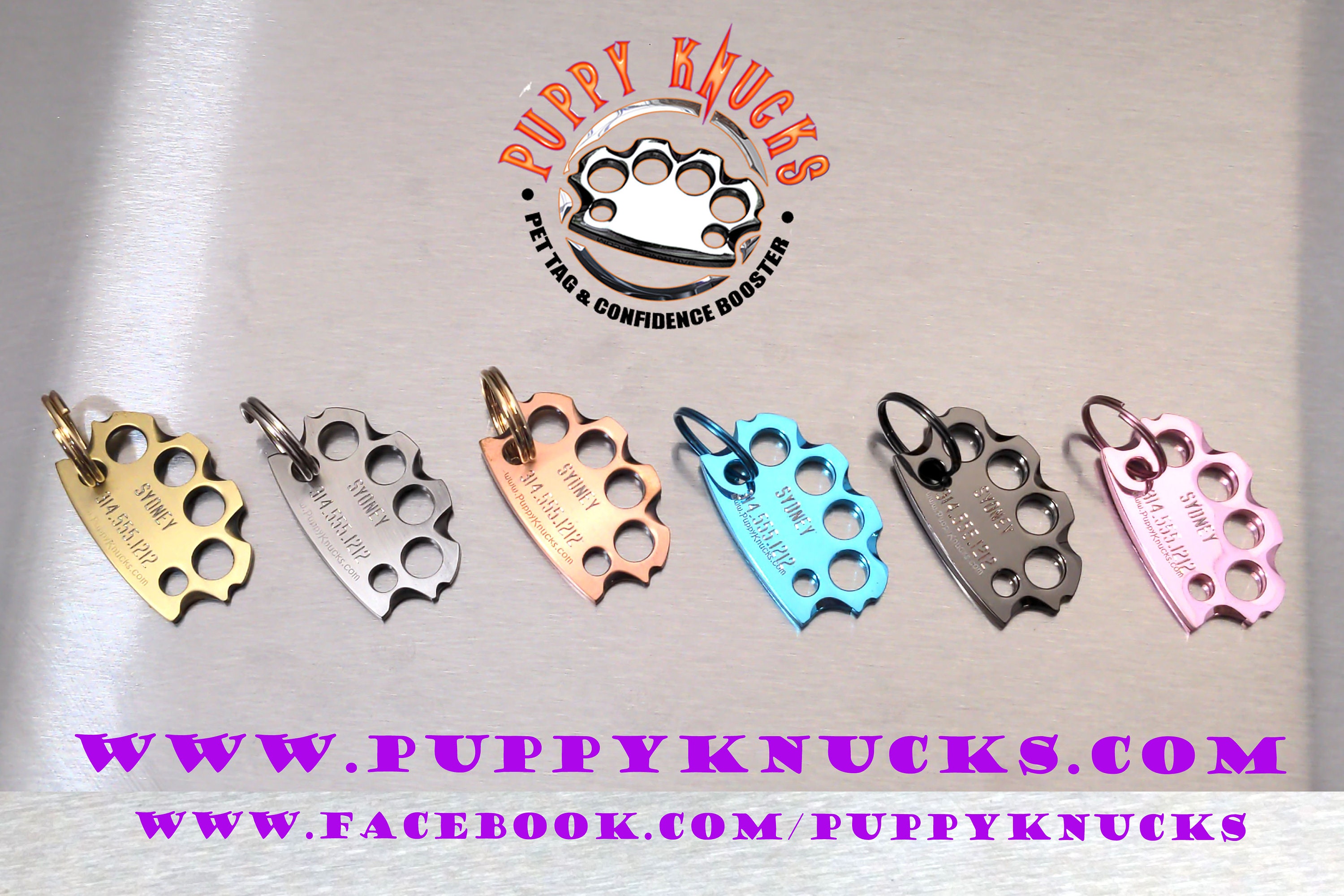 Puppyknucks Brass Knuckles Pet ID Tag Charm & Self Confidence